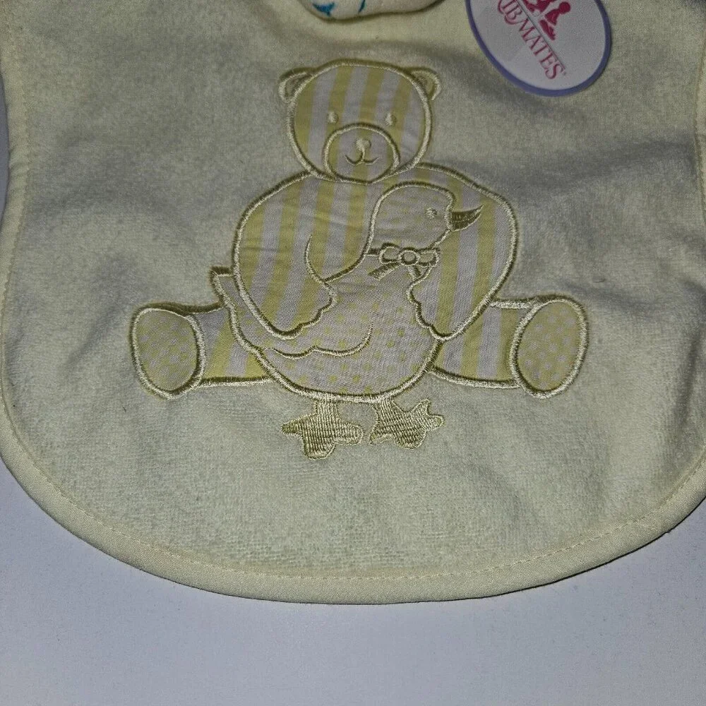 NOS Cribmates Yellow Bib Wrist Rattle Baby Gift Lot Teddy Bear Duck VTG